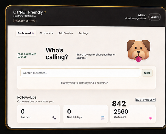 CarPET Friendly custom CRM and operations software